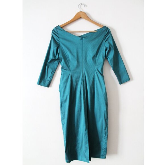 Talbot Runhof Komoe3 Cocktail Dress / Size 6 / Size 36 / Turquoise Gathered - Picture 4 of 13